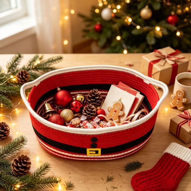 Cotton rope woven storage basket, Christmas party decoration, snack candy storage basket, Christmas gift box