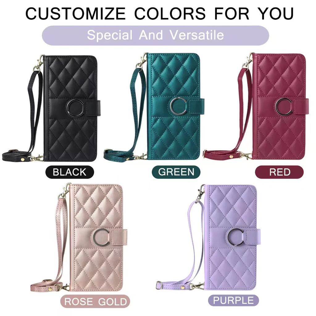 Crossbody Card Solt Ring Holder Wallet Leather Case For iPhone 16 Pro Max 15 Plus 14 13 12 11 Lanyard Book Flip Bag Pocket Cover