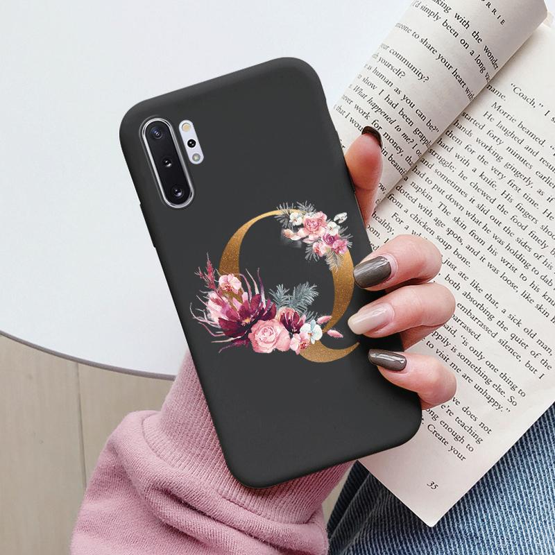 For Samsung Galaxy Note 10 Note10 Plus Case Flower Gold Letter A Z Shockproof Soft Silicone Phone Cover For Samsung Note 10+ Bag