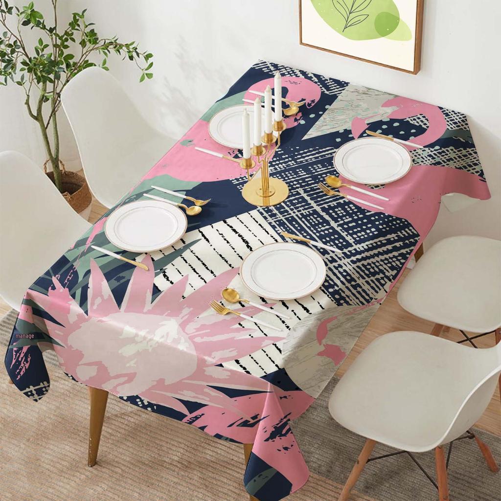 Tropical Flamingo Polyester Rectangular Tablecloth for Parties and Dining