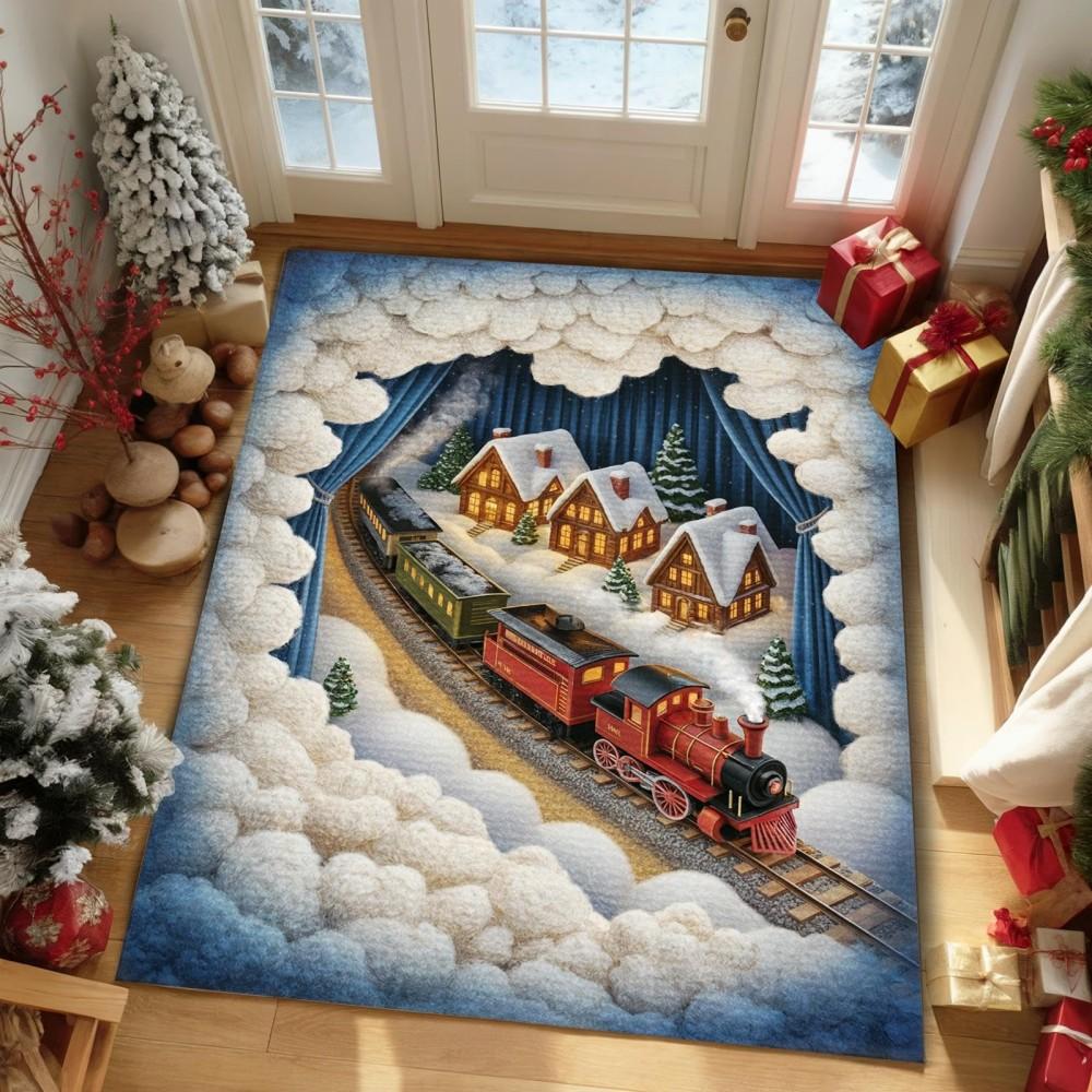 Christmas Santa Chimney Carpet For Living Room Xmas Gift Snow Moon Rug Winter Holiday Bedroom Bedside Floor Mat Home Doormat