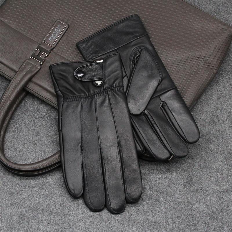 

Men s Spliced Genuine Leather Fleece-Lined Cold-Proof Driving Gloves One Size чёрный