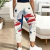 Women Plus Size White Star Stripe Printed Jogger Pants Drawstring Waist Side Pockets Cuffed Ankle