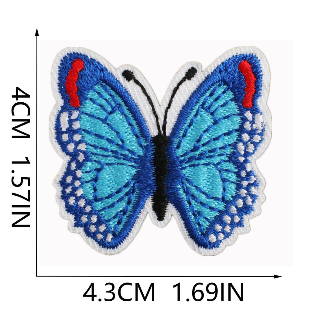 Butterfly World Embroidery Cloth Sticker Colored Flower Butterfly Computer Embroidery Label Clothes Decorative Patch Sticker Blue Butterfly
