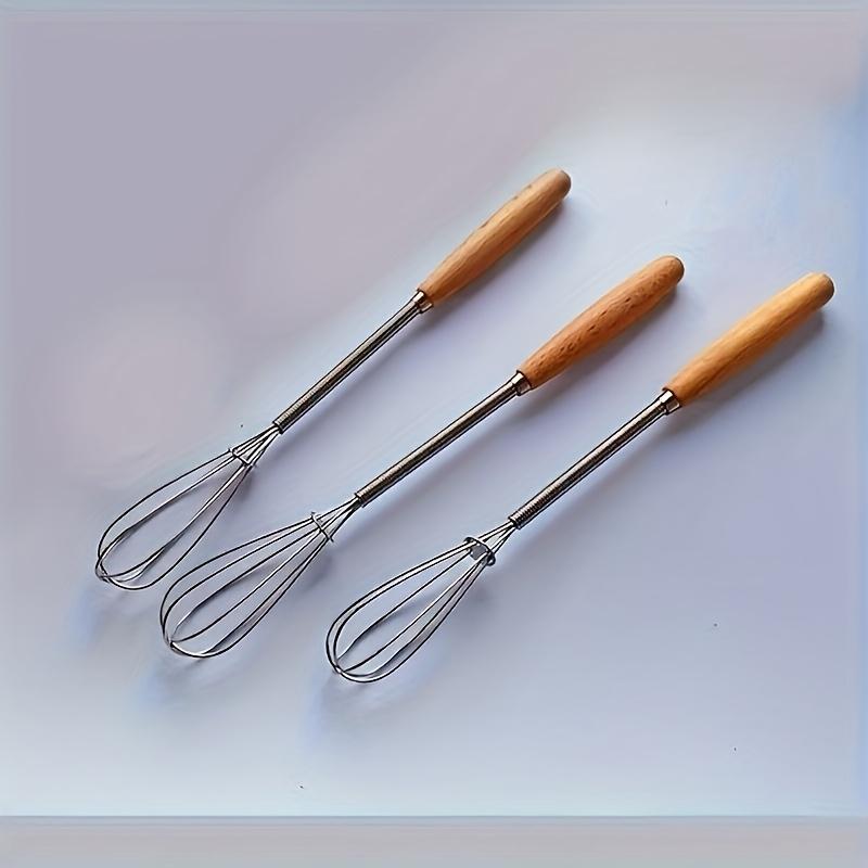 1pc/3pcs Set of Whisks with Solid Wood Handles, Stainless Steel Kitchen Whisk and Cream Mixer
