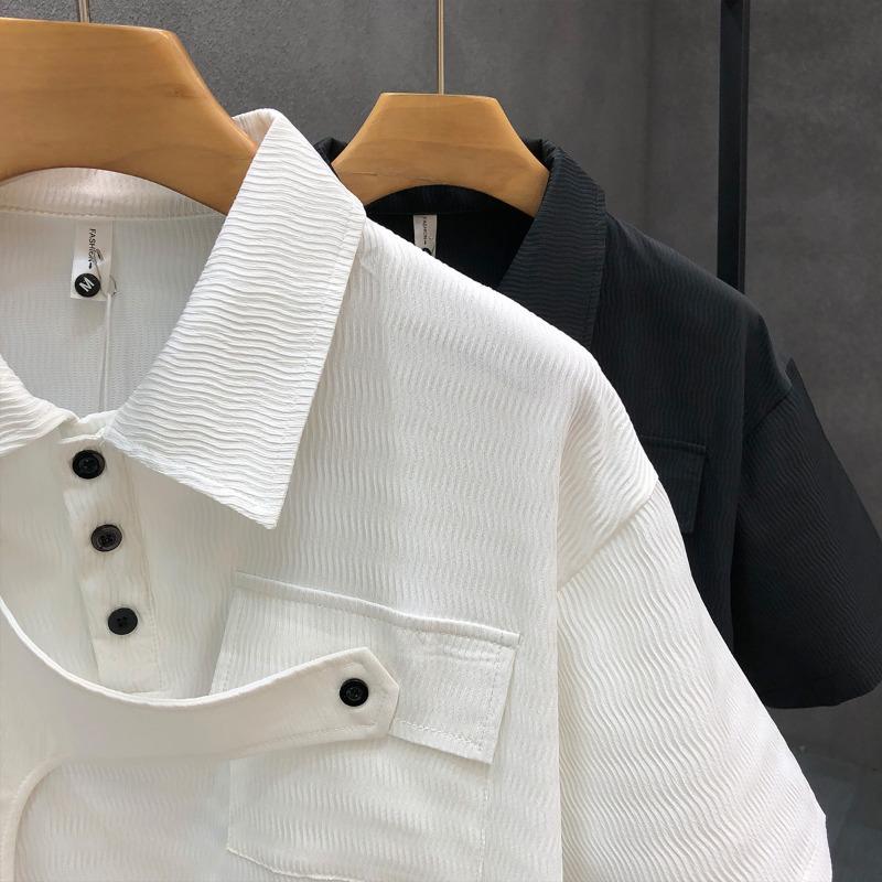 Men's Deconstructed Fake Two Piece Short Sleeve Polo Shirt Casual Fashion Top