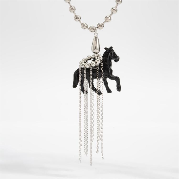 Lovely Horse Design Necklace Pendant Sweater Chain With Soft Tassels Adjustable 61+7cm Chain For Women