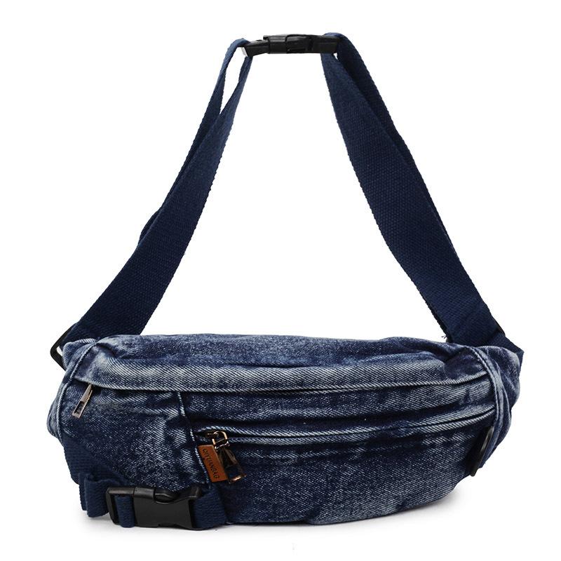 2025 autumn new denim crossbody breast bag women's leisure sports portable travel chest bag fashionable and simple
