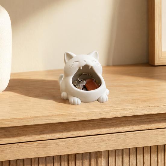 Key Storage Box, Big-Mouthed Cat Design Key Holder, Large Opening Key Organizer for Keys Jewelry Small Items