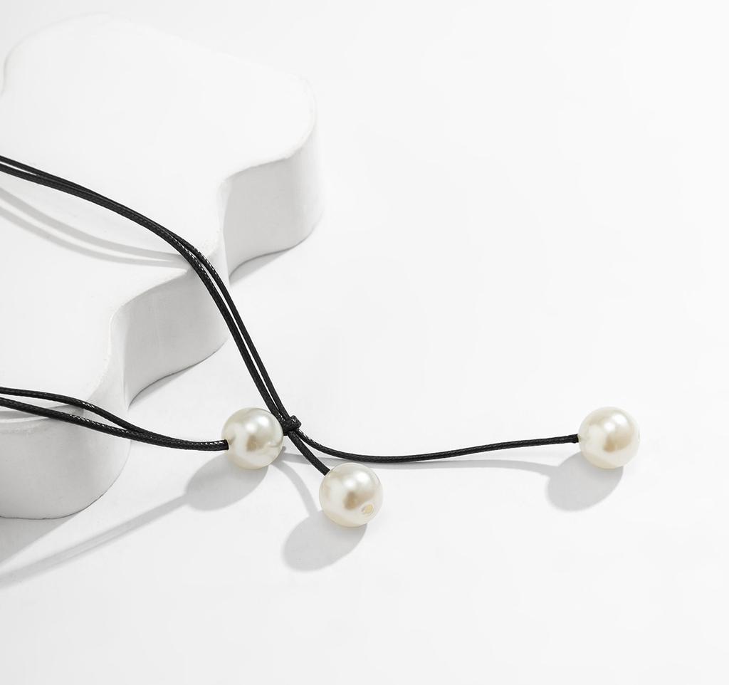 Mode, eenvoud, imitatieparel, sleutelbeenketting, dubbele laag, waxdraad, veelzijdige ketting voor dames