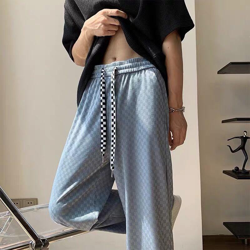 

Мужские 5XL 6XL большие синие повседневные брюки, летние тонкие прямые брюки из ледяного шелка, мужские уличные спортивные штаны, 2023, новые модные брюки L синий