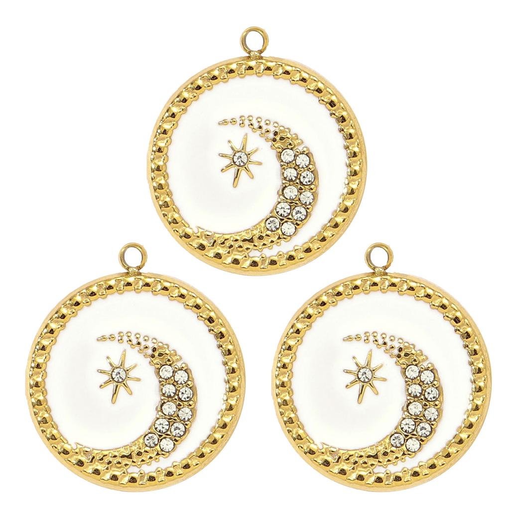 3pcs Elegant Gold Plated Steel Sunflower Necklace Pendant for Women with Enamel Tarot Card and Crescent Star Charm