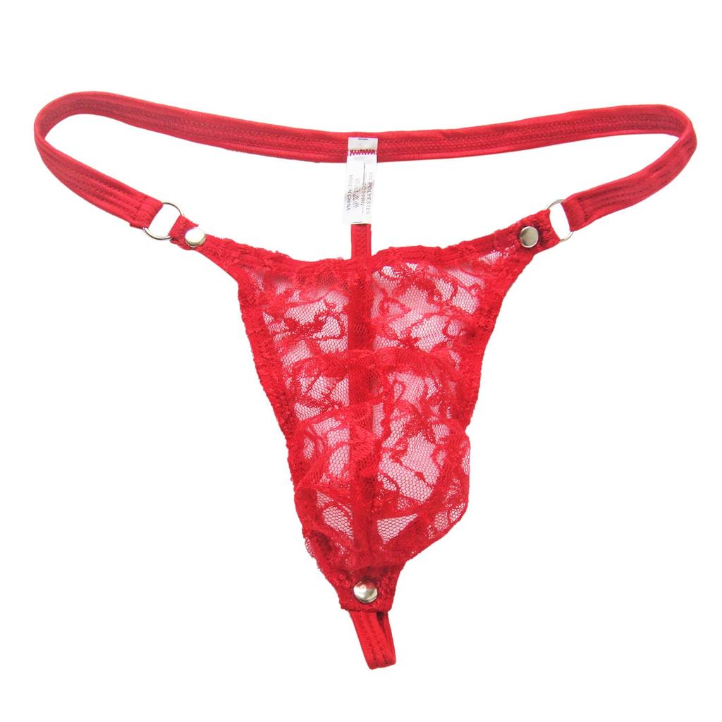 Men's Mini Bow Lace See Through Thong Floral Sissy Pouch Lingerie Underwear