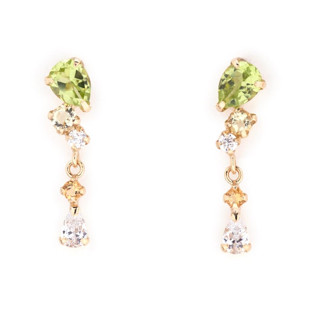 ESTELLE [Official] Women's K10 Yellow Gold Multicolor Drop Motif Earrings 0222-9371-0019-0000