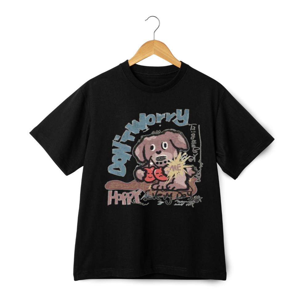 

Футболка с графическим принтом «Не волнуйся, будь счастлив каждый день» для любителей милых мультяшных щенков, футболка с собаками M