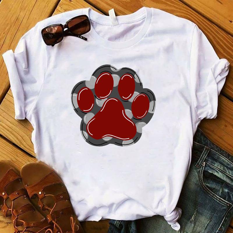 New Women's T-Shirt Graphic Flower Never Walk Alone Dog Paw Flower Fashion Printed Top Female T Shirts Harajuku Ladies Clothes