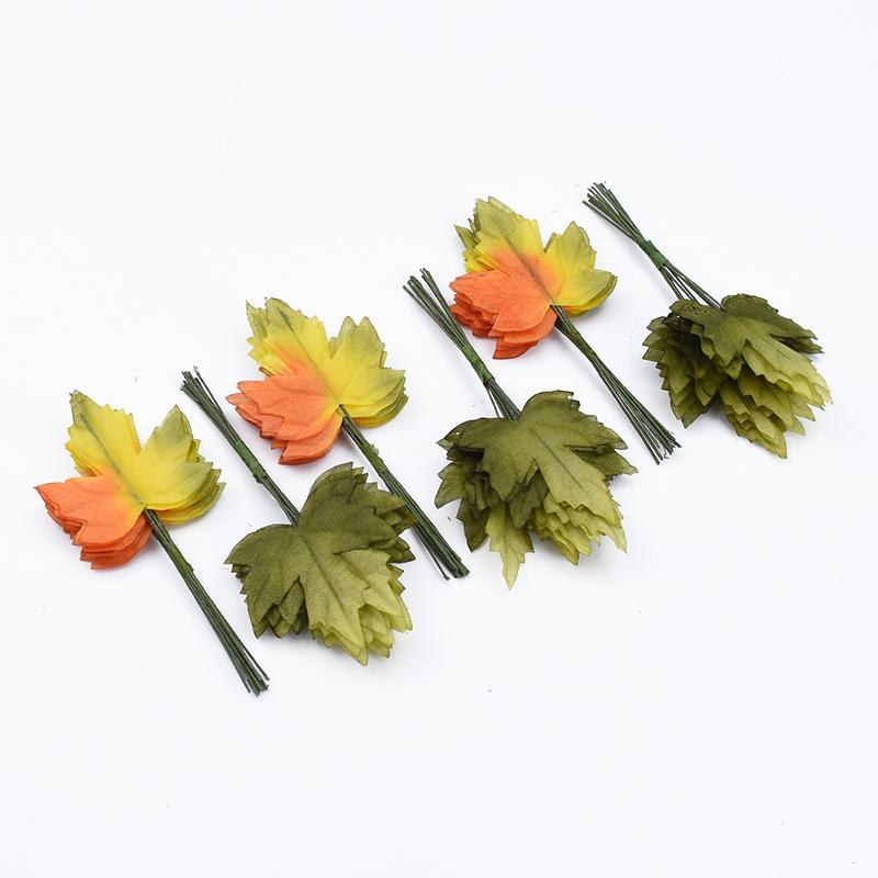 12pcs Fake Leaf Silk Green Leaves for Party Wedding Home Decoration Scrapbooking Craft Diy Gifts Box Cheap Artificial Plants