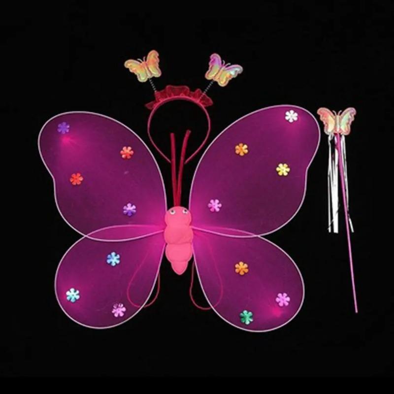 

3 шт./компл. Детская блестящая повязка на голову в виде бабочки, крылья, палочка, наряд для фотосъемки, детский реквизит для сказок розы красного