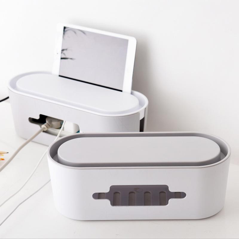 Large Cable Organizer Box: Plastic Power Outlet Storage & Management Solution for Desktops
