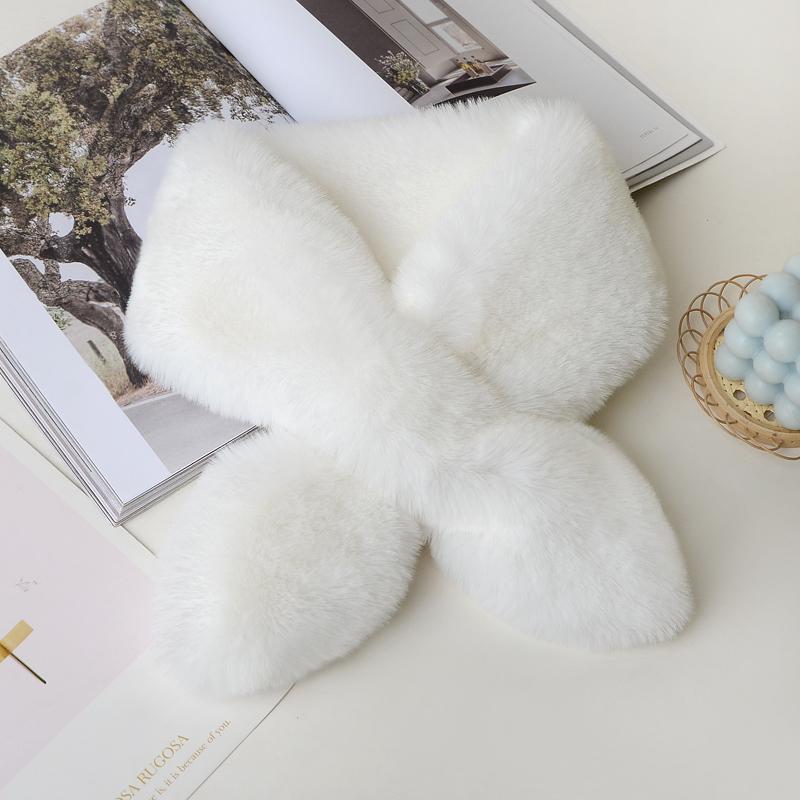 Unisex Winter Scarf: Thick, Warm, Imitation Rex Rabbit Fur, Versatile Plush Cross Design for Neck Protection