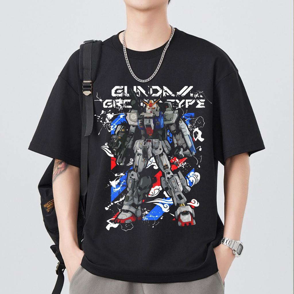 Japanese Anime Mobile Suit RX Gundam Summer Short Sleeve Cotton Print Tshirts Unisex Women Harajuku Yk Streetwear Tee Tops