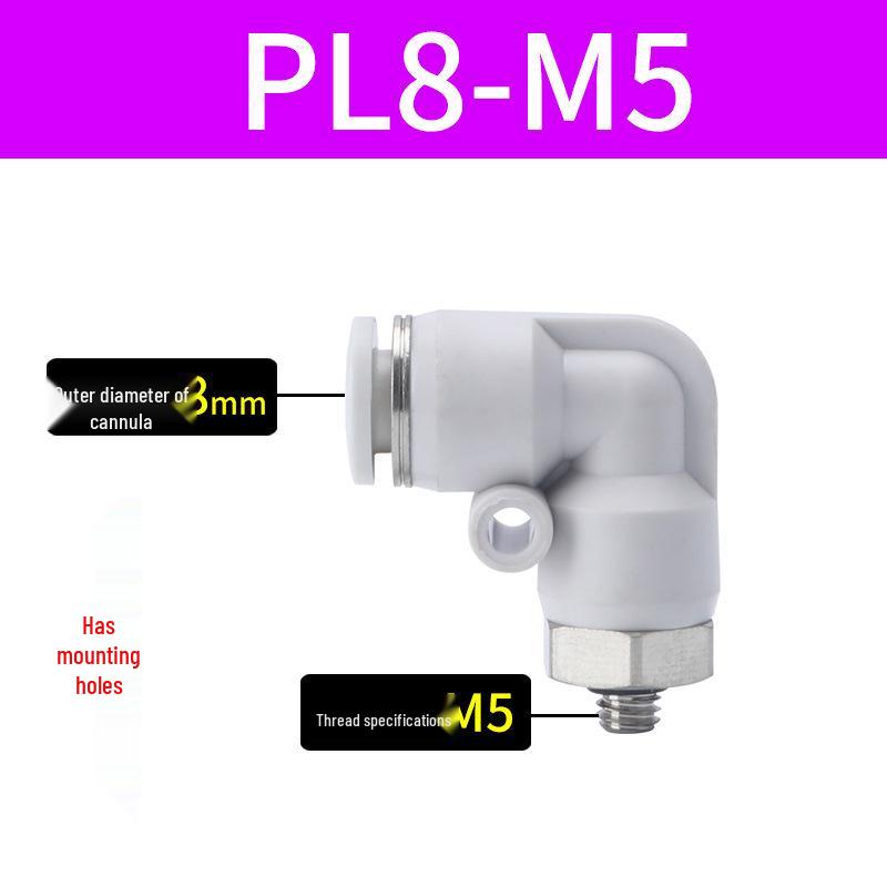 Premium White Male Thread Elbow PL8-02 Pneumatic Connector, 4-M5/6-01/10-03/12-04 Air Tube