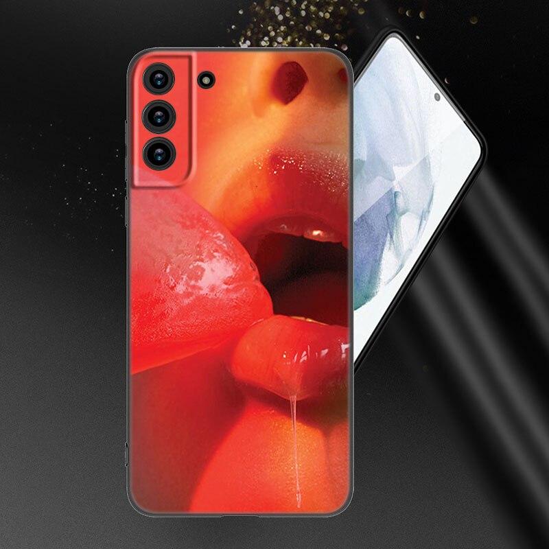 Beauty Red Lips Phone Case For Samsung Galaxy S20 S21 FE S22 Ultra S10 Lite S10E S9 S8 Plus S7 Edge Soft TPU Black Cover