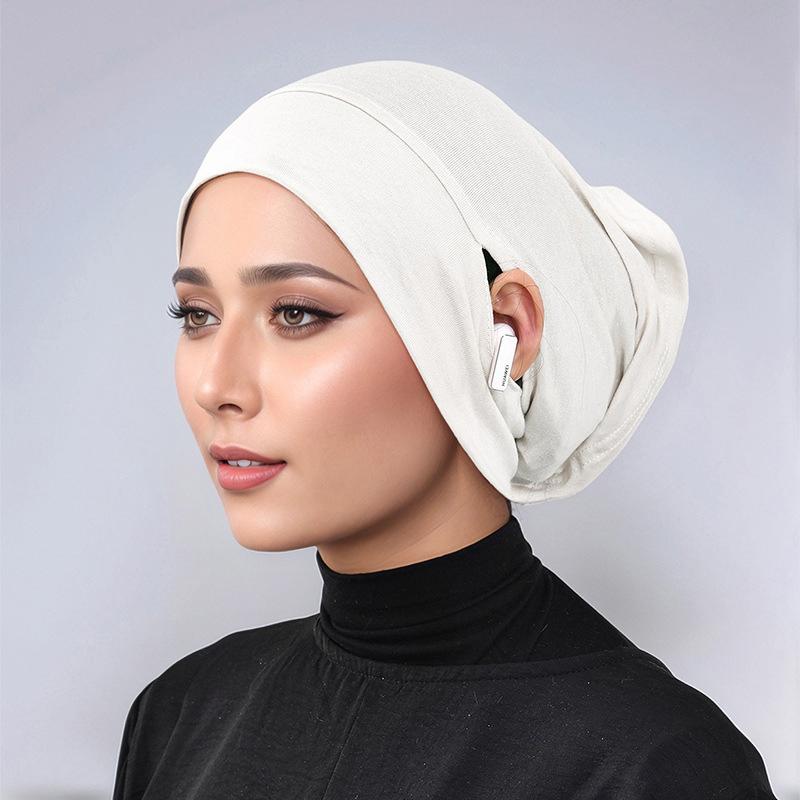Cotton Modal Hijab Scarf Under Cap with Ear Hole Hijab Muslim Hijab Inner Scarf Lady Bandanas Turbante Mujer Hat Soft Hijab