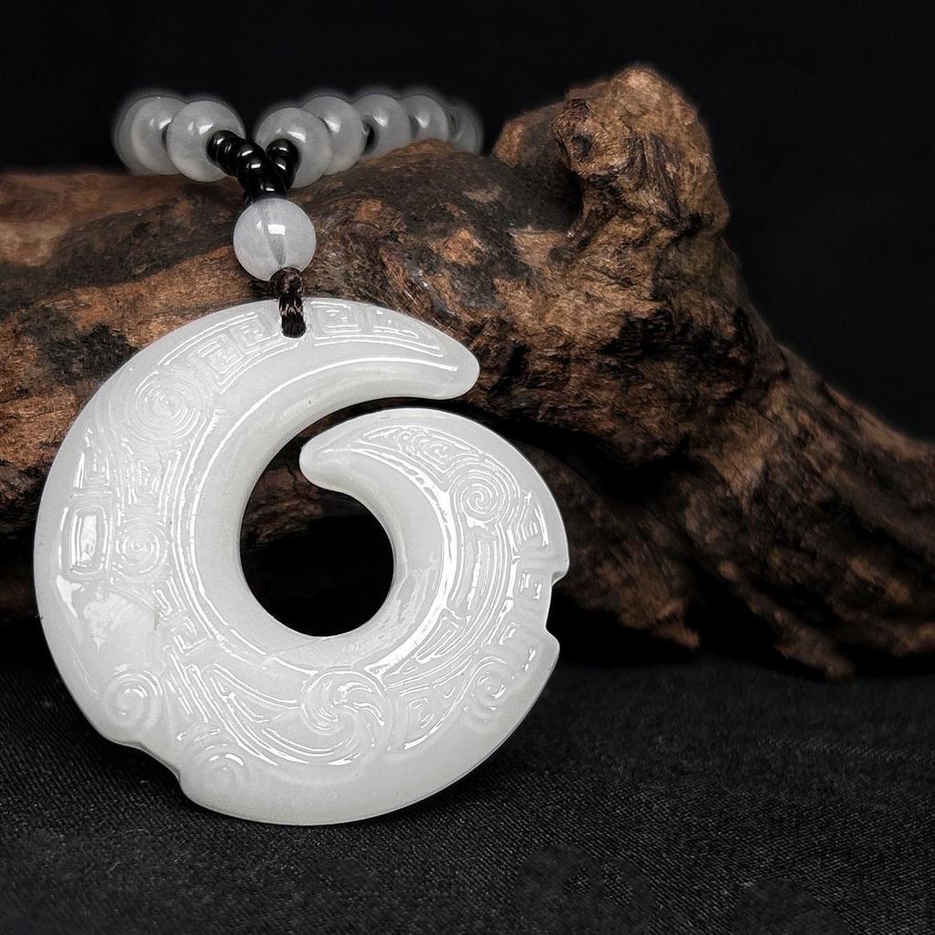 Exquisite Obsidian & White Jade Unisex Pendant Necklace