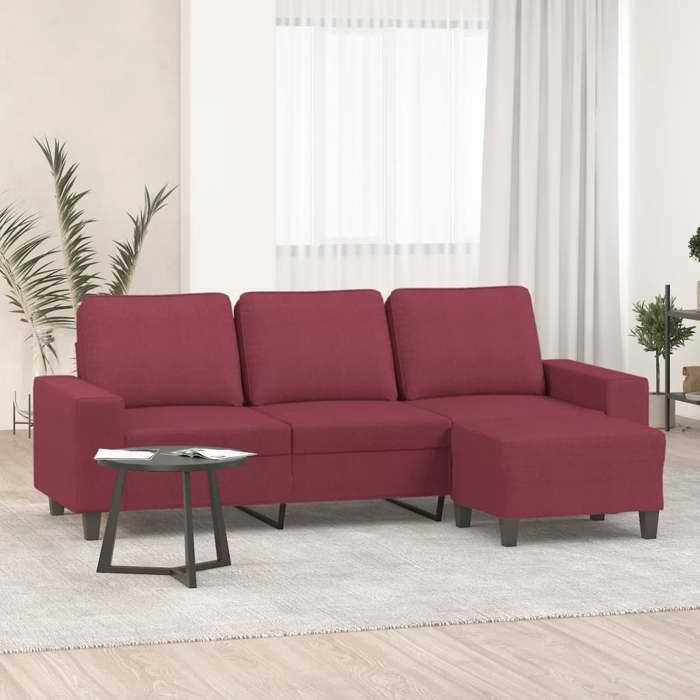 VidaXL Canapé à 3 places avec repose-pieds Rouge bordeaux 180 cm Tissu, canapé, canapé avec repose-pieds, canapé trois 3201157
