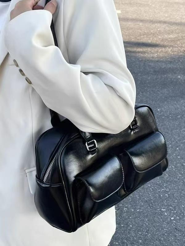 

Кожаная сумка для боулинга, многокарманная сумка подмышку, сумка для поездок на работу, сумка через плечо чёрный