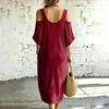 Women's V-Neck Off-Shoulder Midi Dress with Pockets Loose Fit Casual