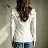 Women Striped Blazer Stand Collar Blazer, Slim Fit Single-Breasted Blouse Top, Office Business Casual Jacket Outerwear Slimming Waist Coat