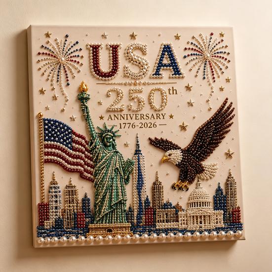 250th Anniversary Pearl Painting Kit, USA Anniversary DIY Pearl Art Set, Patriotic Bead Painting Craft Kit for Beginners Adults