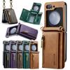 Crossbody Leather Wallet Case Phone Cover For For Samsung Galaxy Z Flip 7 6 5 4 3 Flip6 Flip5 Flip4 Card Solt Zipper Lanyard Shell