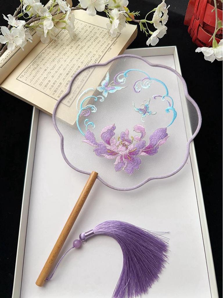 Ancient Style Chinese Embroidered Round Fan for Hanfu and Cheongsam