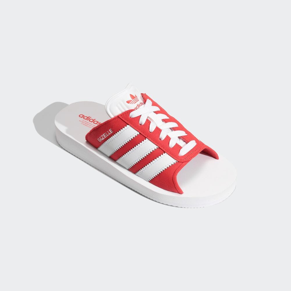 Adidas GAZELLE PLÁŽOVÉ NAZOUVÁKY Červené Sandály Nazouvací Unisex ORIGINALS JQ7424 Červená/Obuv Bílá/Obuv Bílá