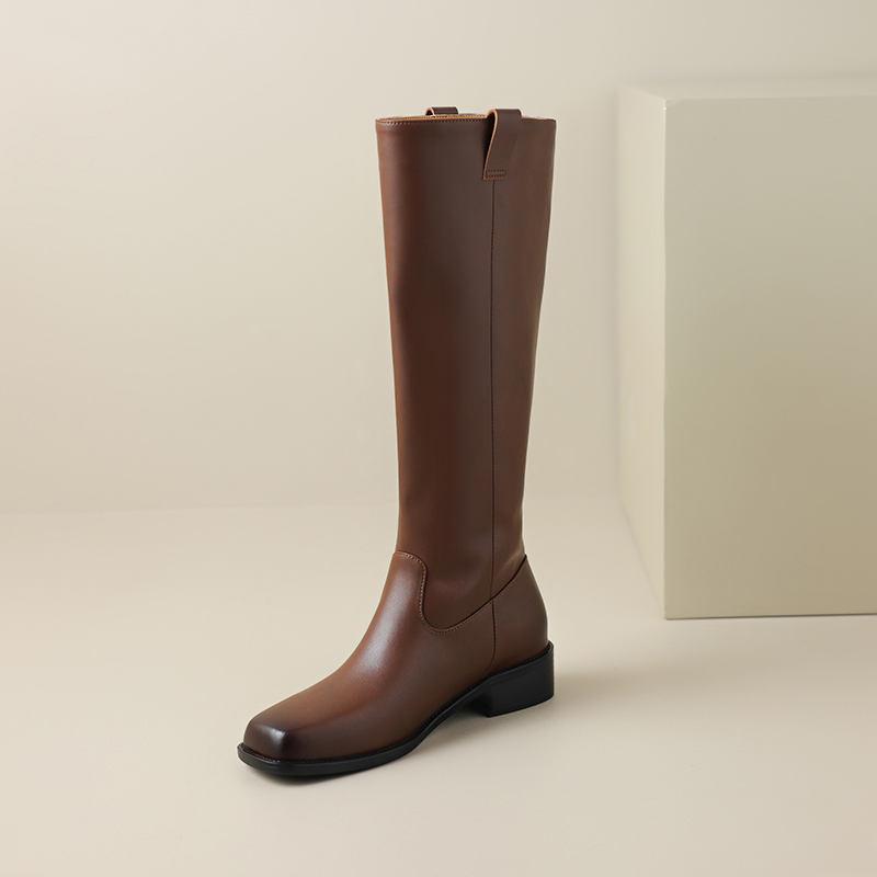 Women's Low Heel Boots Autumn and Winter New High Quality Thick Heel Cowhide Boots Comfortable Breathable Large Size Boots