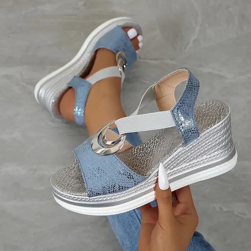 Fashion Solid Color Women's Sandals Wedge Heel Color Matching Casual Women's Sandals for Outerwear