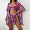 Set Bikini Sexy Trendy a 4 Pezzi con Laccetto da Collo Stampato e Spacco