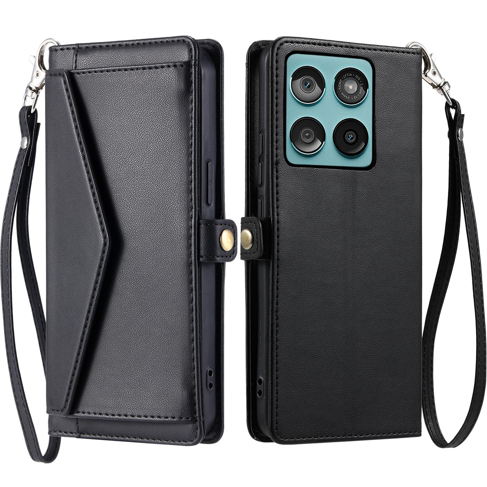 

For Motorola Edge 60 5G/60 Fusion 5G Leather Case with Wrist Strap Wallet Stand Phone Cover Black
