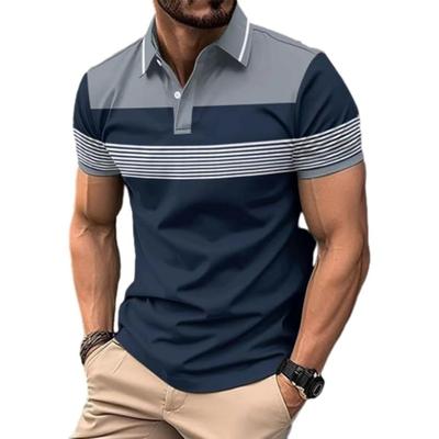 Maglietta Polo da Uomo Color Block Casual a Maniche Corte a Strisce Traspirante Top da Golf