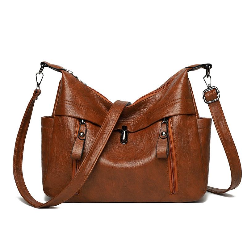 New Double Shoulder Strap Messenger Bag Women's Shoulder Bag Large Capacity Soft Leather Women's Mother Bag
