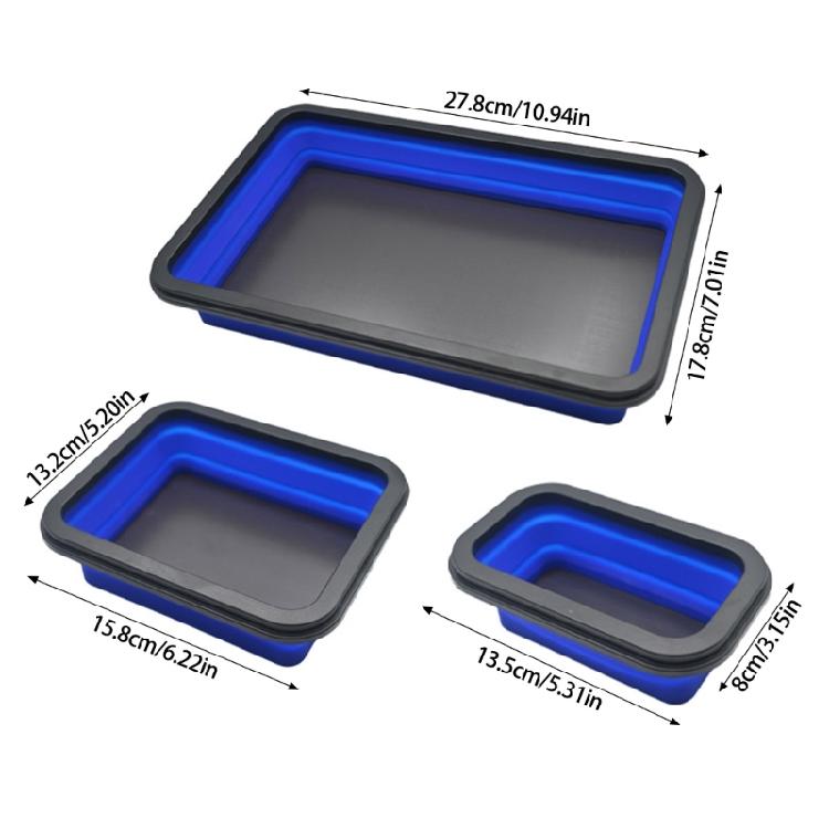 3 Pack Silicone Magnetic Parts Trays, Foldable Metal Component Storage Space Saving Organizer for Efficient Workstations
