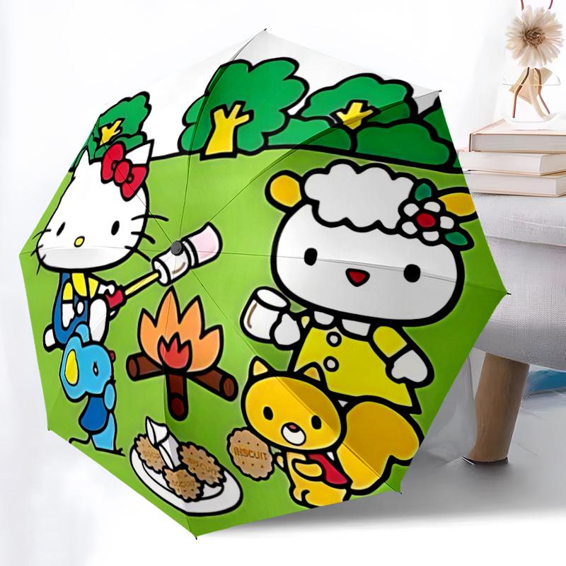 1pc Hello Kitty Automatic Opening/Closing Umbrella - Portable Three-Fold Design with 8-Bone Iron Frame - Outdoor for Fans, Travelers, Everyday Use - I