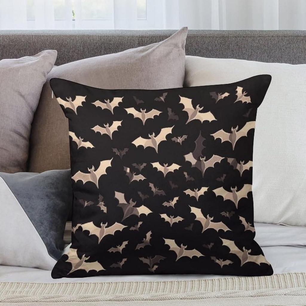 Halloween Decorative Pillow Cover Bat Pattern Square Throw Pillow Case Home Decor 45x45cm Soft Fabric Cushion Cover for Sofa Bed