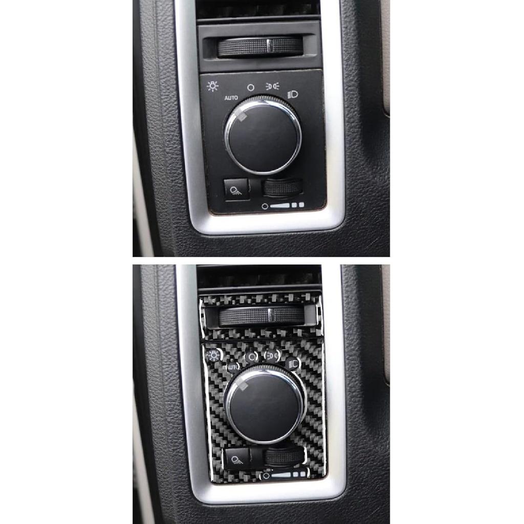 Carbon Fiber Headlight Switch and Air Vent Trim for Dodge RAM 1500 2500 3500 2013-2018,Dashboard Light Control Panel & AC Outlet Frame Sticker