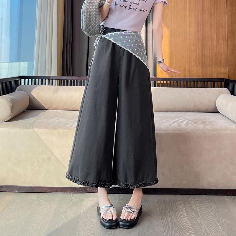 

Wood Ear Lace Hem Wide-Leg Mesh Casual Pants - Women s Spring/Summer 2026 Collection Small темно-серого