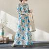 Lazy Wind Pleated High-waisted Thin Fashion Dress Literary Sweet Temperament Printing Ageing Casual Swing Dress Female