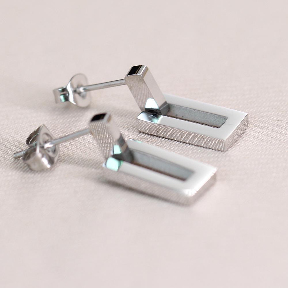 18K Gold Stainless Steel Rectangular Dangle Earrings - 7MM Women s Fashion Jewelry